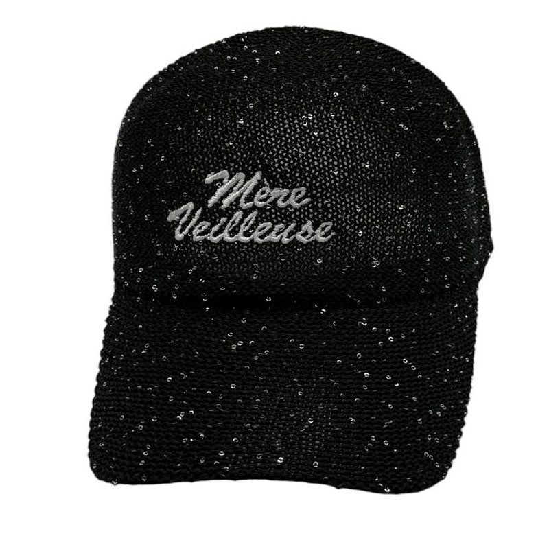 Casquette fantaisie pailletée - Broderie "Mère Veilleuse" - Noir