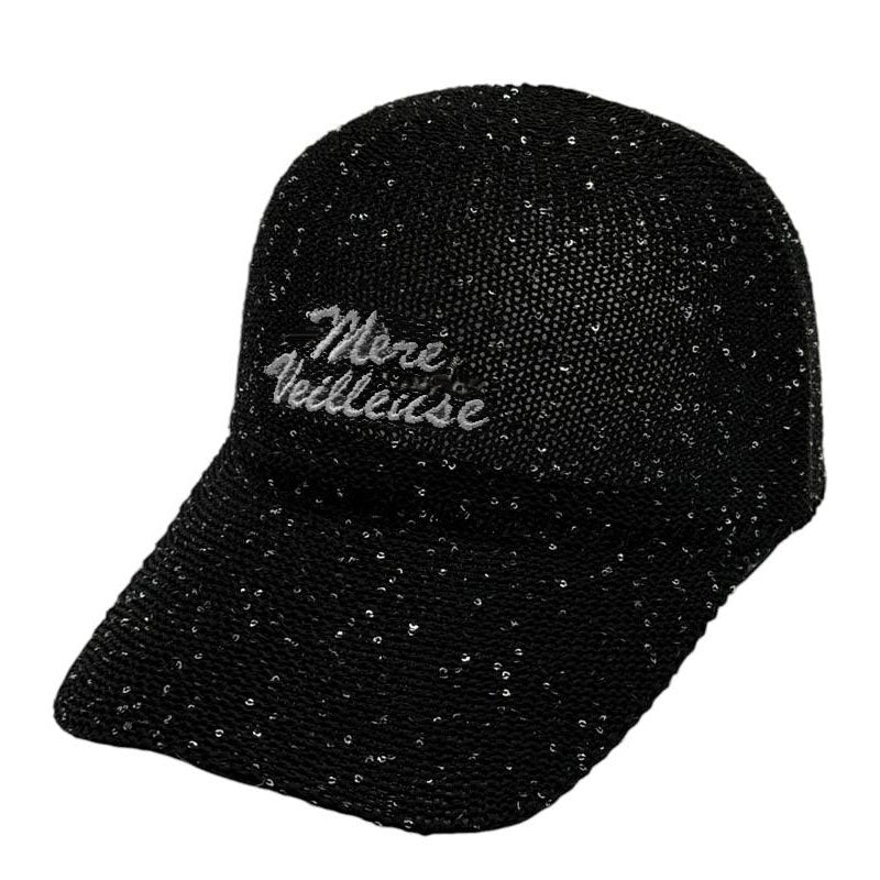 Casquette fantaisie pailletée - Broderie "Mère Veilleuse" - Noir