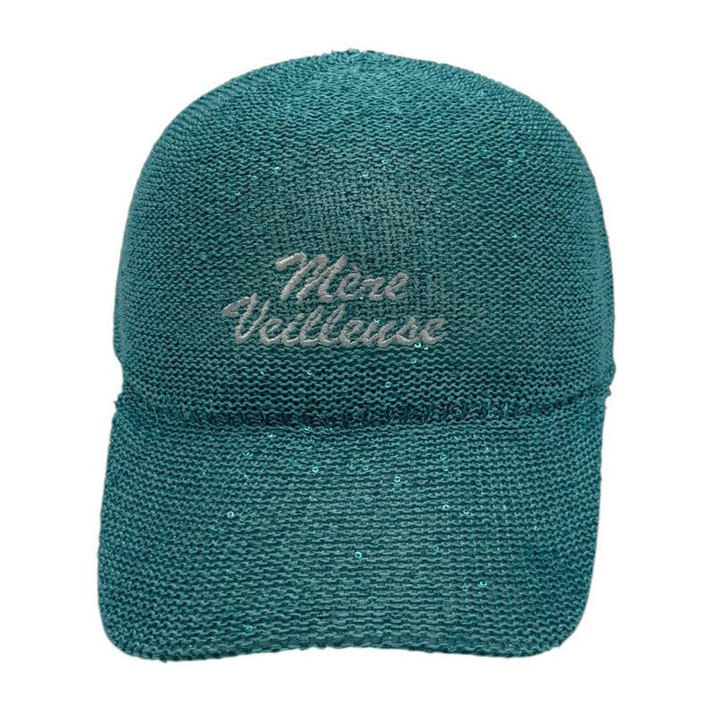 Casquette fantaisie pailletée - Broderie "Mère Veilleuse" - Turquoise