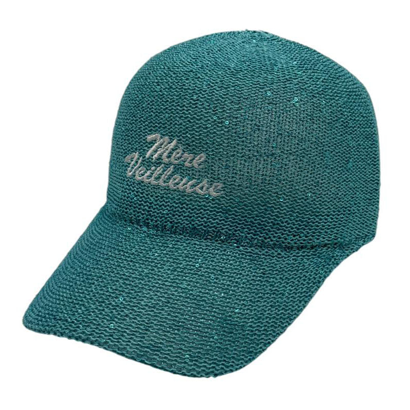 Casquette fantaisie pailletée - Broderie "Mère Veilleuse" - Turquoise