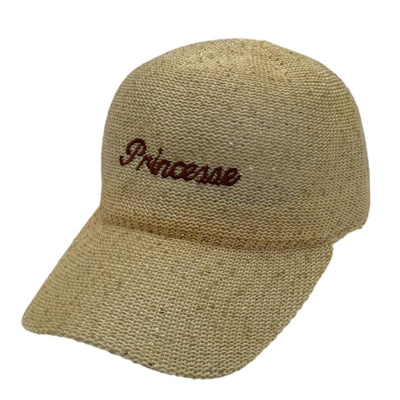 Casquette fantaisie pailletée - Broderie "Princesse" - Beige