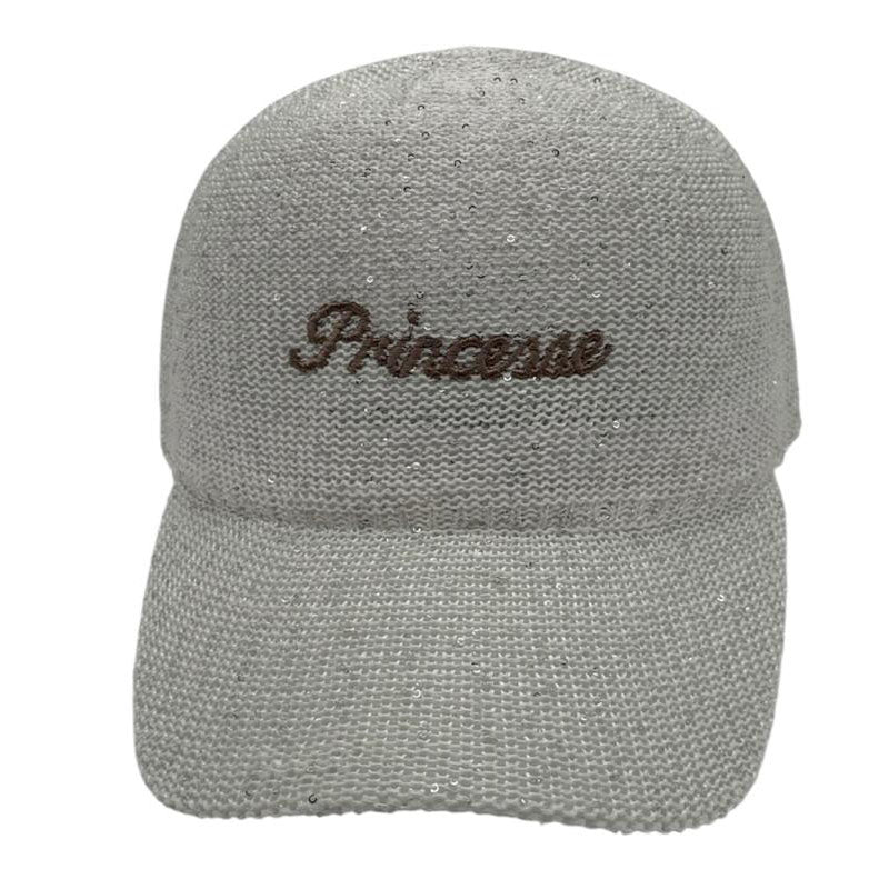 Casquette fantaisie pailletée - Broderie "Princesse" - Ecru