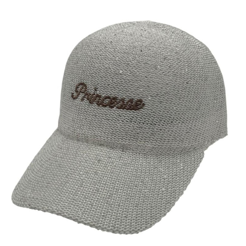 Casquette fantaisie pailletée - Broderie "Princesse" - Ecru