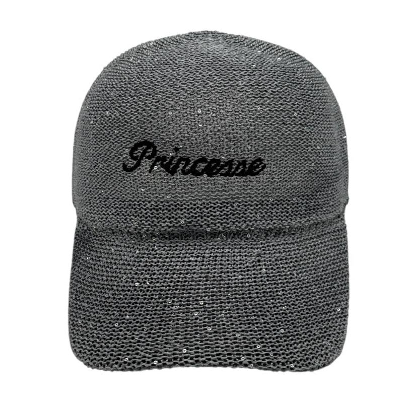 Casquette fantaisie pailletée - Broderie "Princesse" - Gris