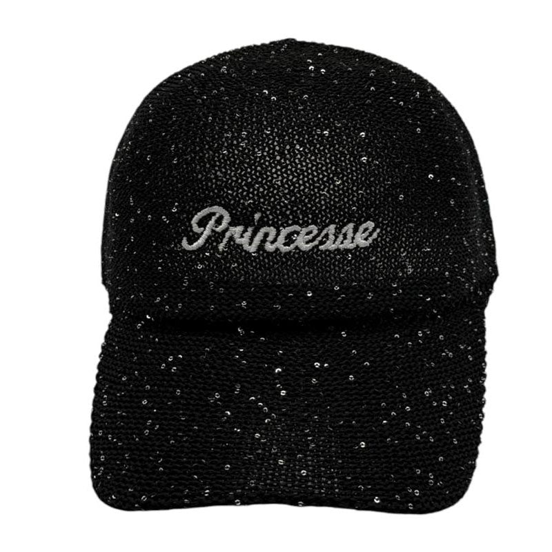 Casquette fantaisie pailletée - Broderie "Princesse" - Noir