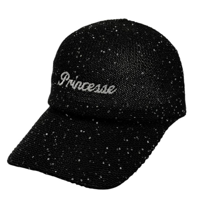 Casquette fantaisie pailletée - Broderie "Princesse" - Noir