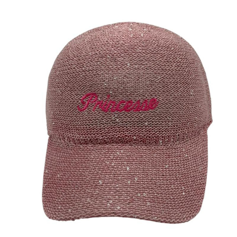 Casquette fantaisie pailletée - Broderie "Princesse" - Rose