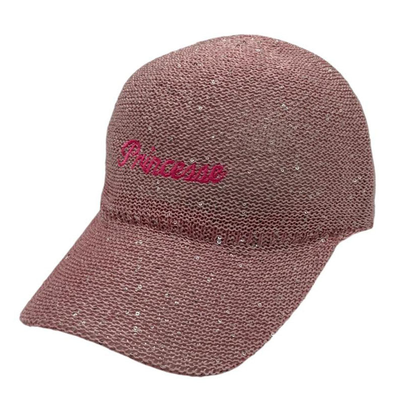 Casquette fantaisie pailletée - Broderie "Princesse" - Rose