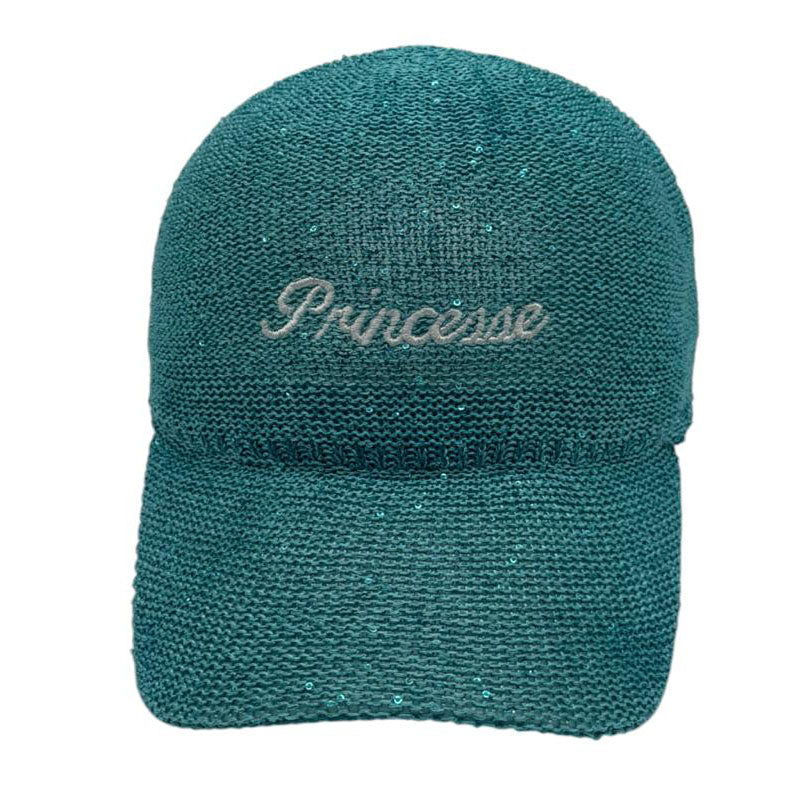 Casquette fantaisie pailletée - Broderie "Princesse" - Turquoise