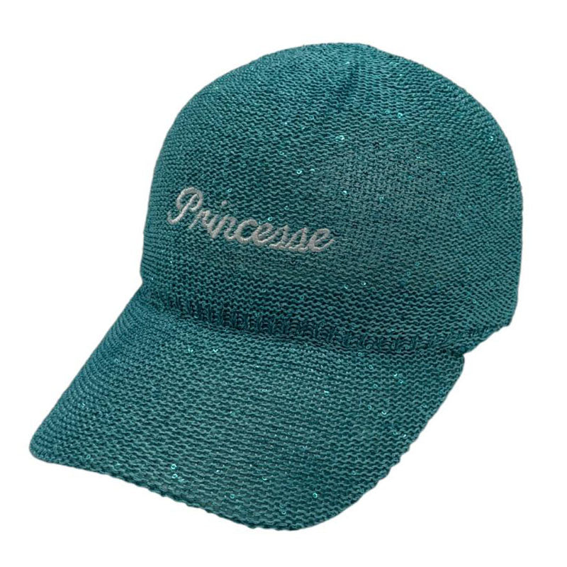 Casquette fantaisie pailletée - Broderie "Princesse" - Turquoise