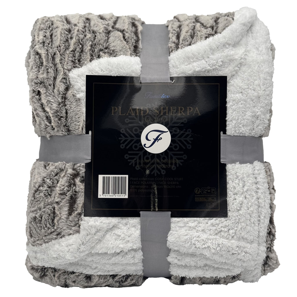 Plaid Sherpa Côtelé Taupe effet Peau de Bête